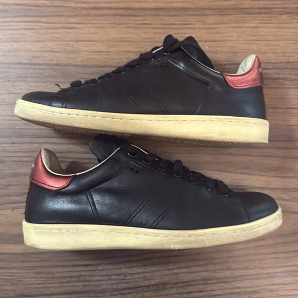 Isabel Marant Black Leather Bart Sneakers Size 37 - Picture 1 of 8